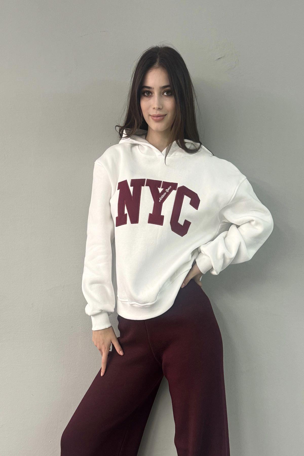 NYC NAKIŞ DETAYLI KAPŞONLU SWEATSHIRT