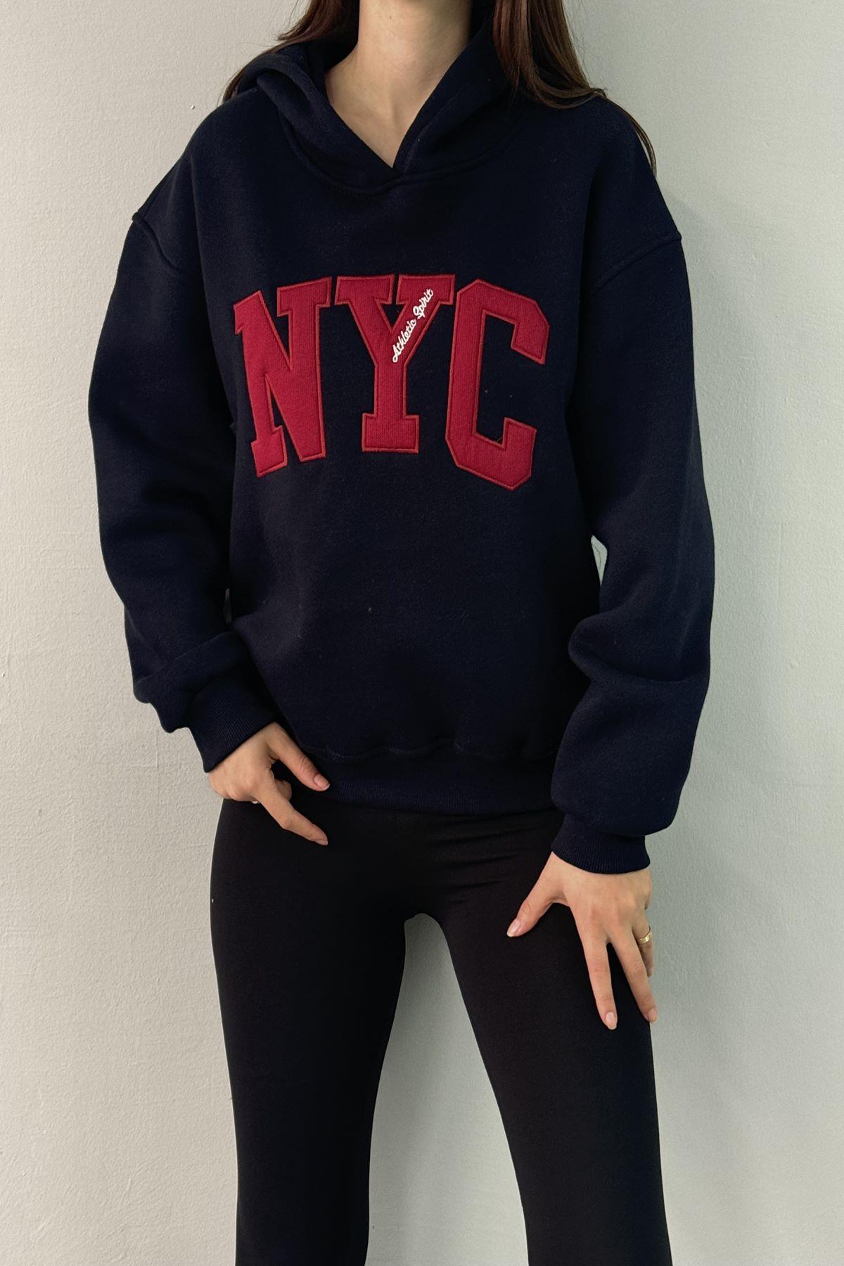 NYC NAKIŞ DETAYLI KAPŞONLU SWEATSHIRT