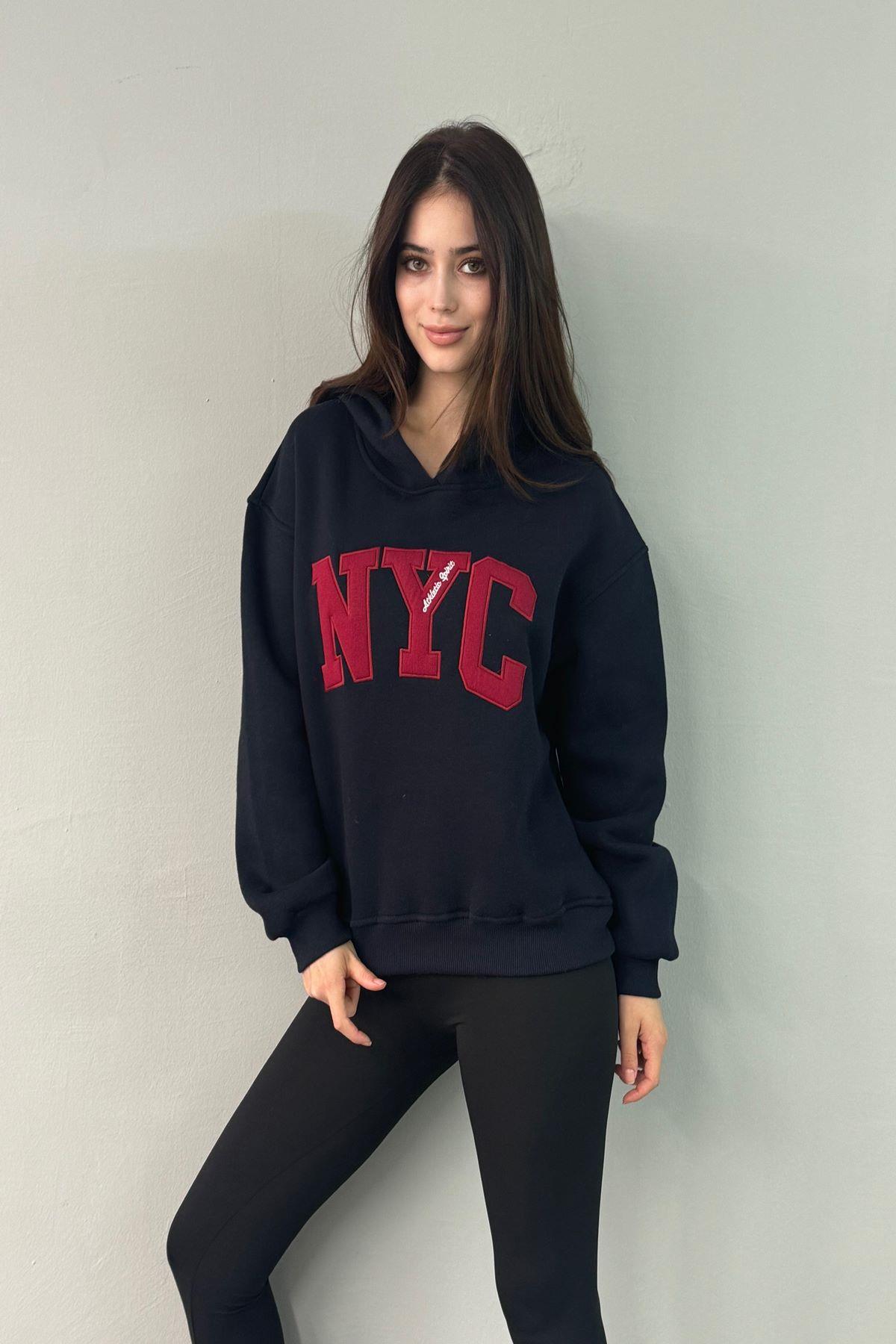 NYC NAKIŞ DETAYLI KAPŞONLU SWEATSHIRT