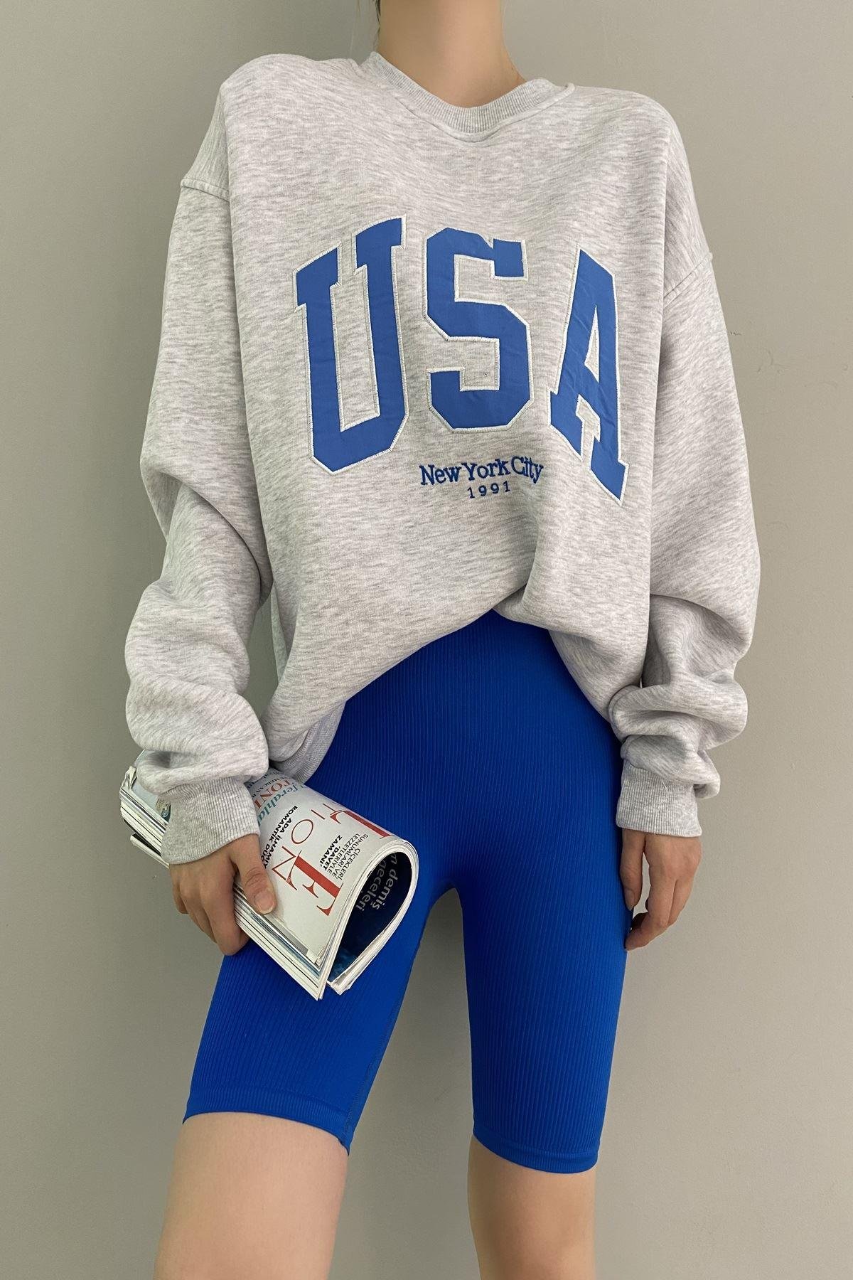 ÖNÜ USA NAKIŞLI OVERSİZE SWEAT