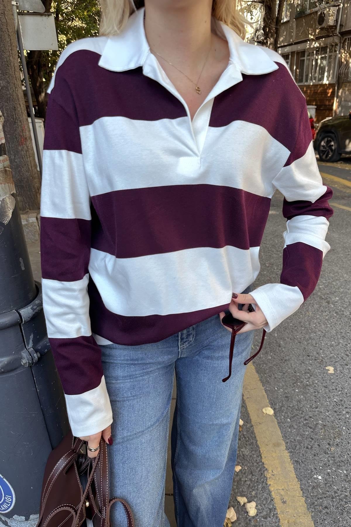 POLO YAKA ÇİZGİ DETAY SWEATSHIRT
