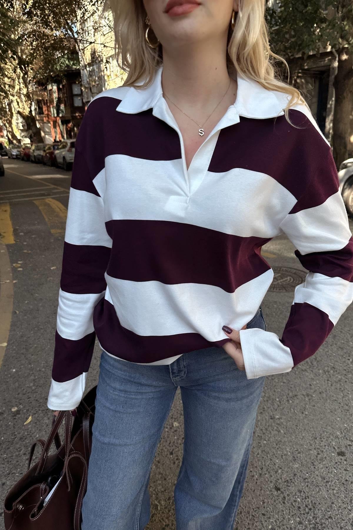 POLO YAKA ÇİZGİ DETAY SWEATSHIRT