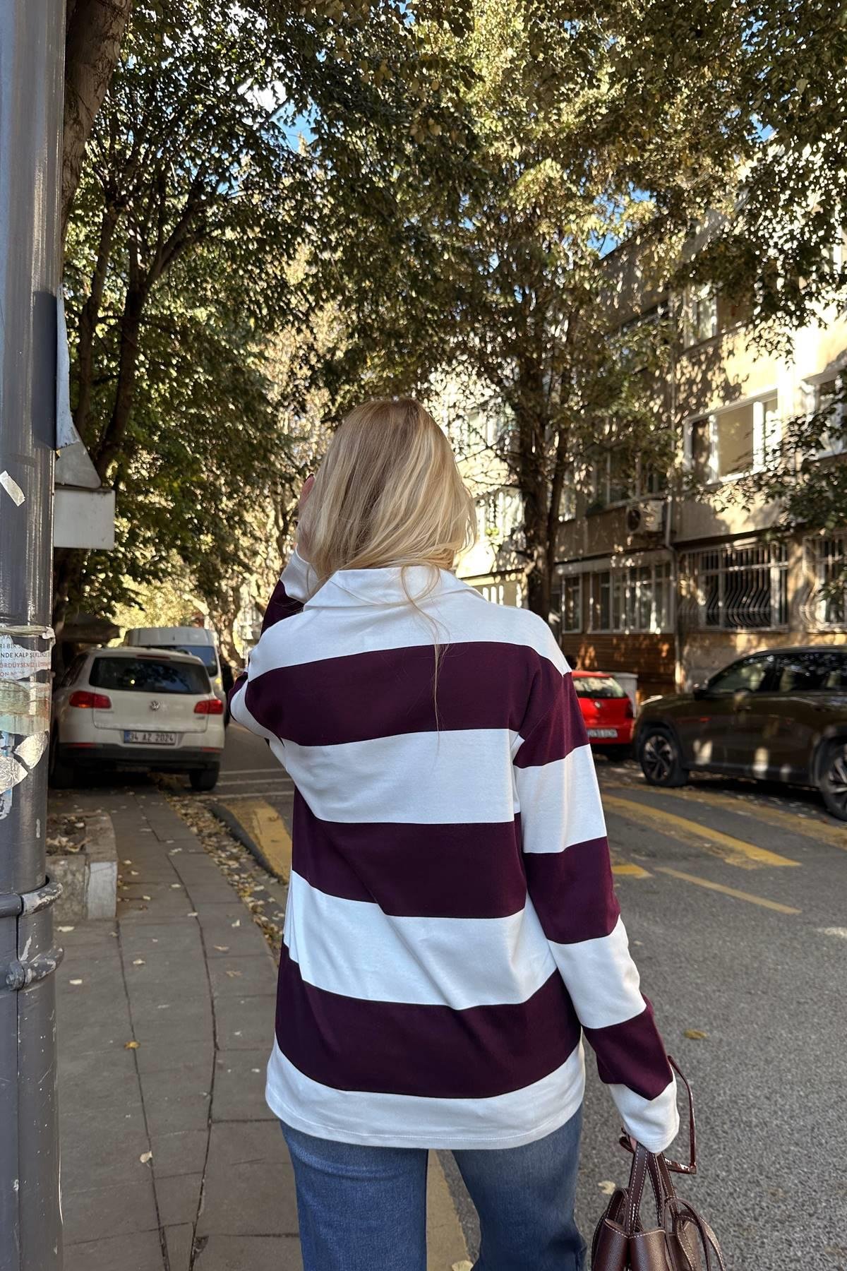 POLO YAKA ÇİZGİ DETAY SWEATSHIRT