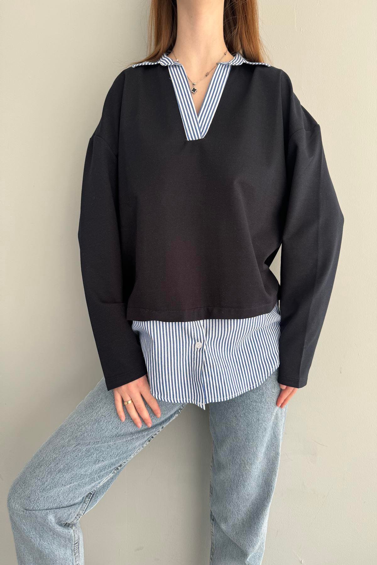 POLO YAKA ÇİZGİLİ GÖMLEK GARNİLİ SWEAT