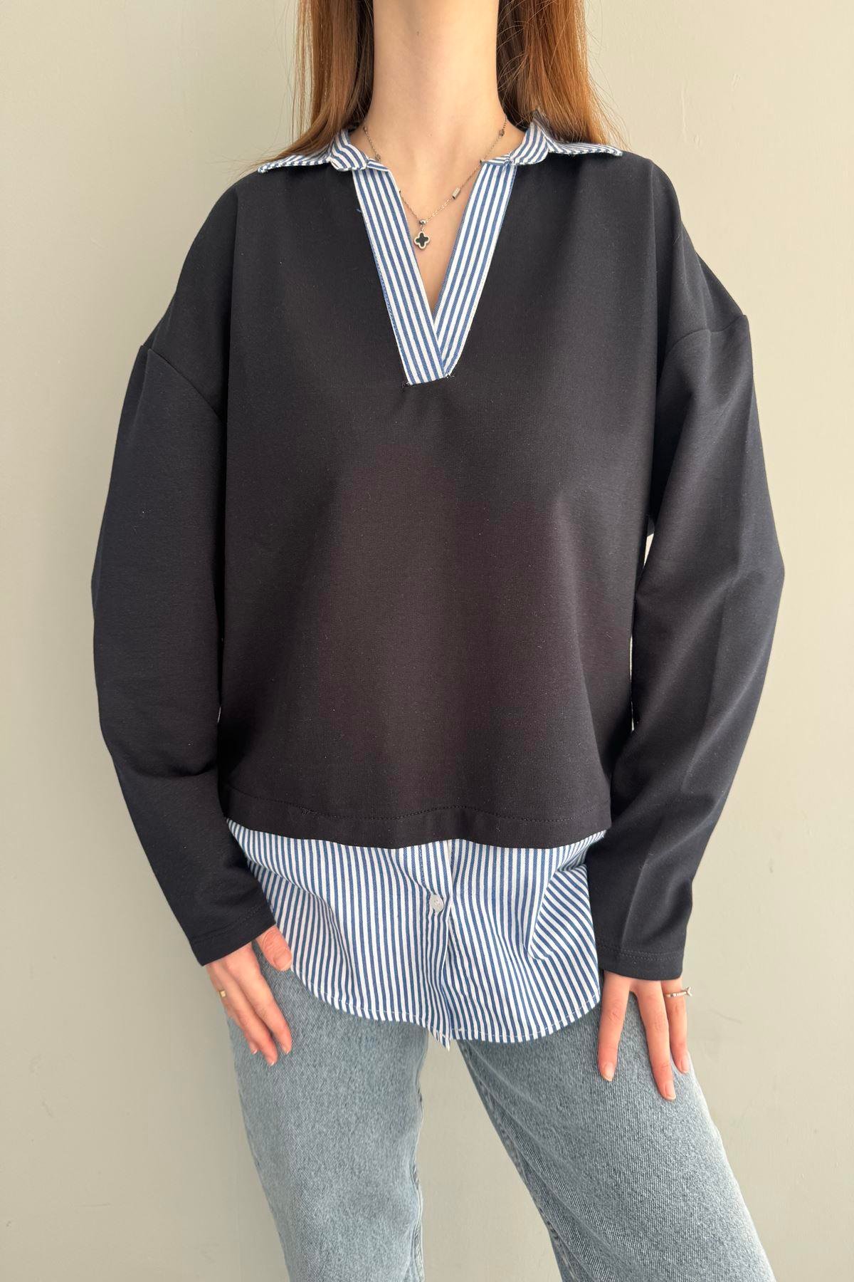 POLO YAKA ÇİZGİLİ GÖMLEK GARNİLİ SWEAT