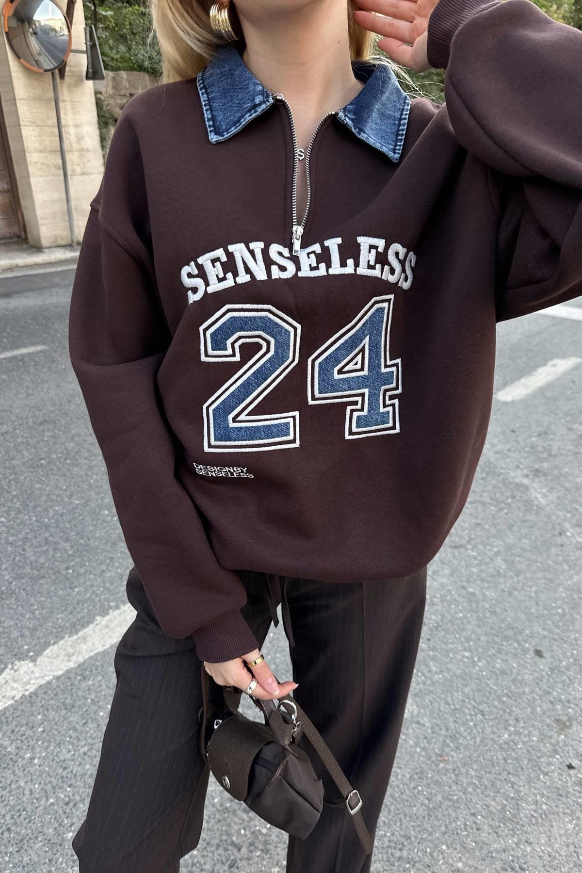 POLO YAKA KOT GARNİLİ SWEATSHIRT