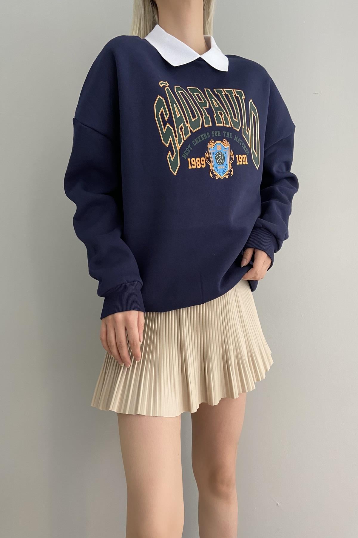 TRIKO YAKA BASKILI SWEAT