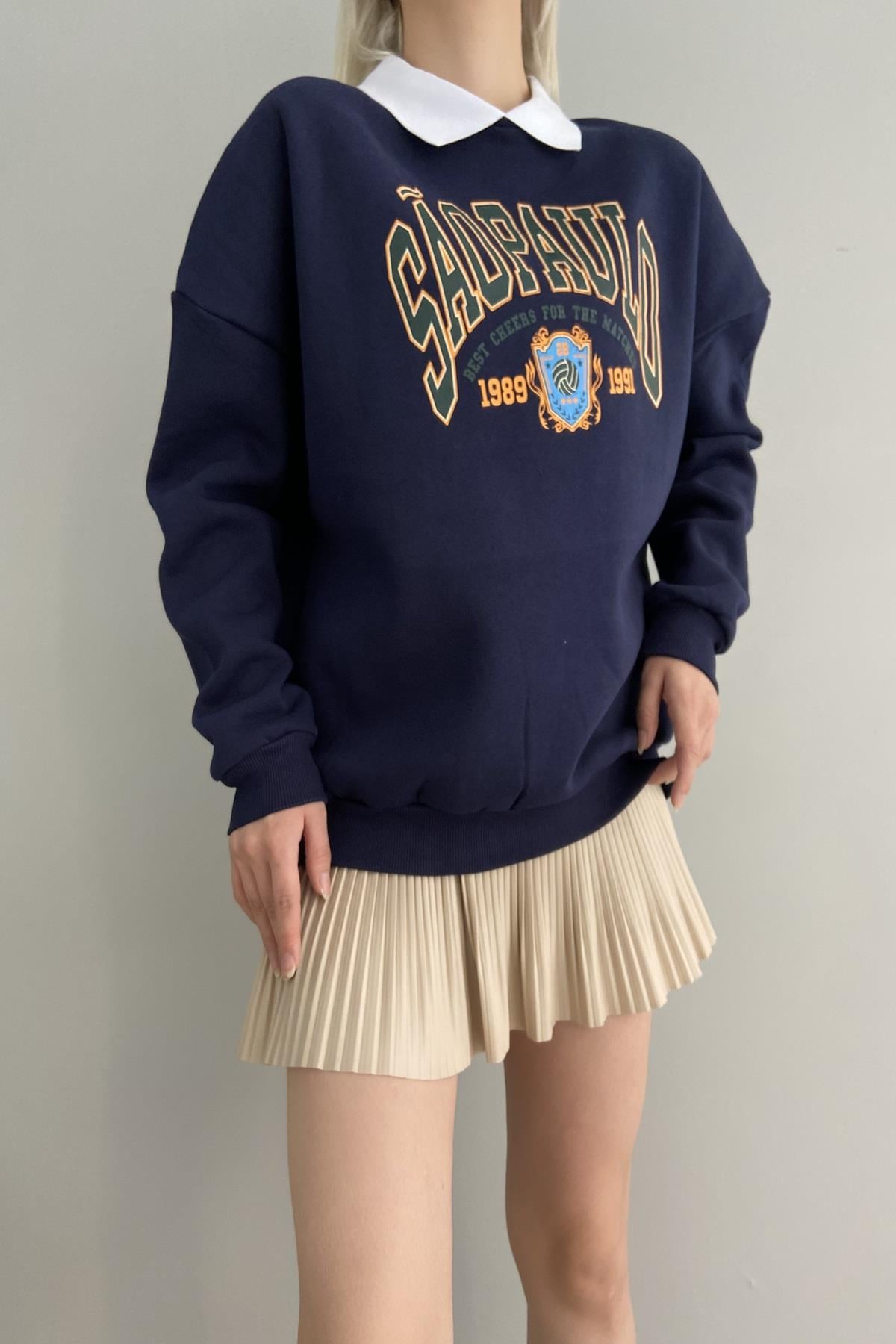 TRIKO YAKA BASKILI SWEAT