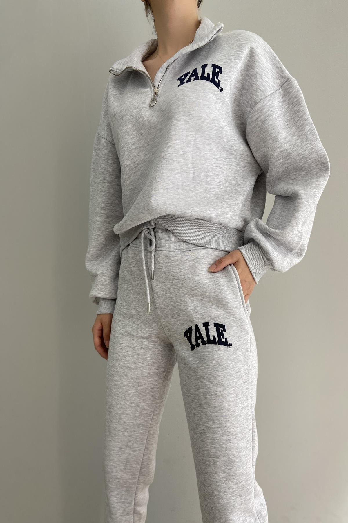 YALE BASKILI YARIM FERMUARLT SWEAT