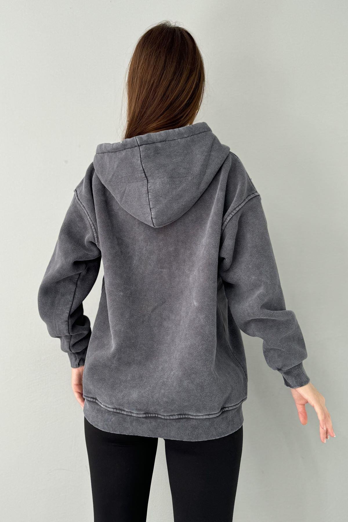 YIKAMALI KAPŞONLU FERMUARLI SWEATSHIRT