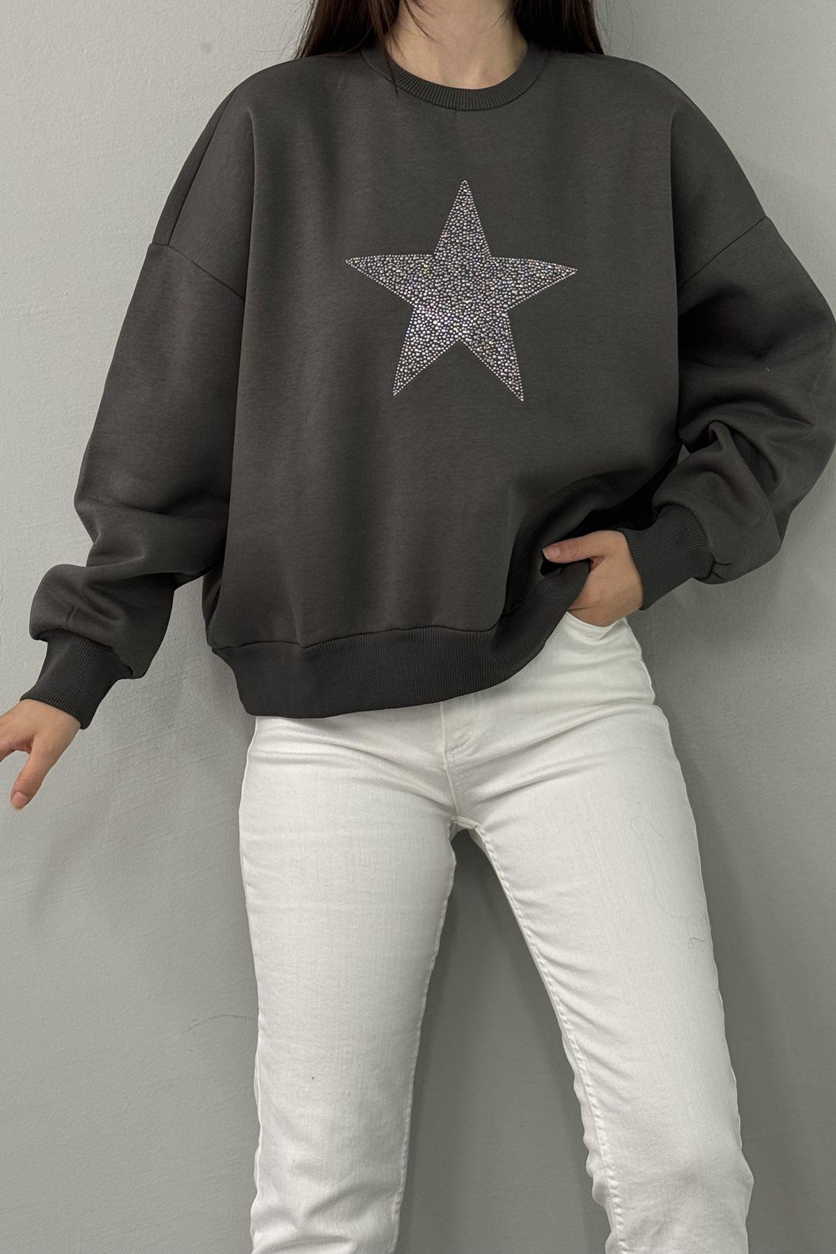 YILDIZ BASKI DETAY SWEATSHIRT