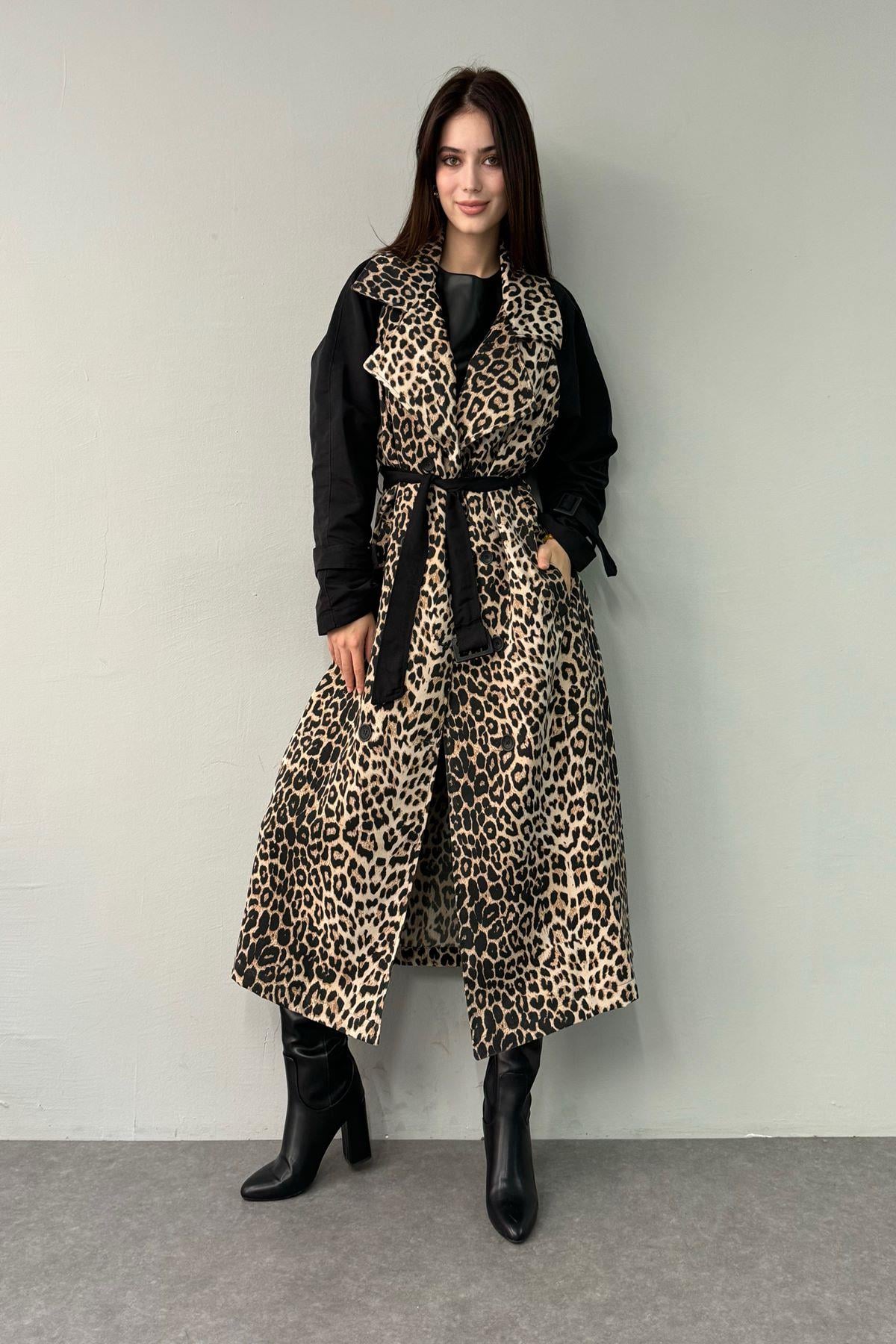 LEOPAR DESEN TRENÇKOT