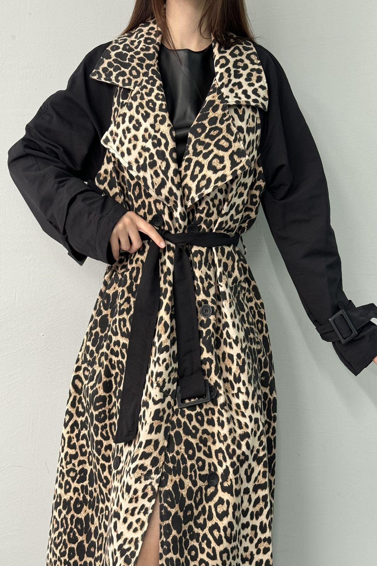 LEOPAR DESEN TRENÇKOT
