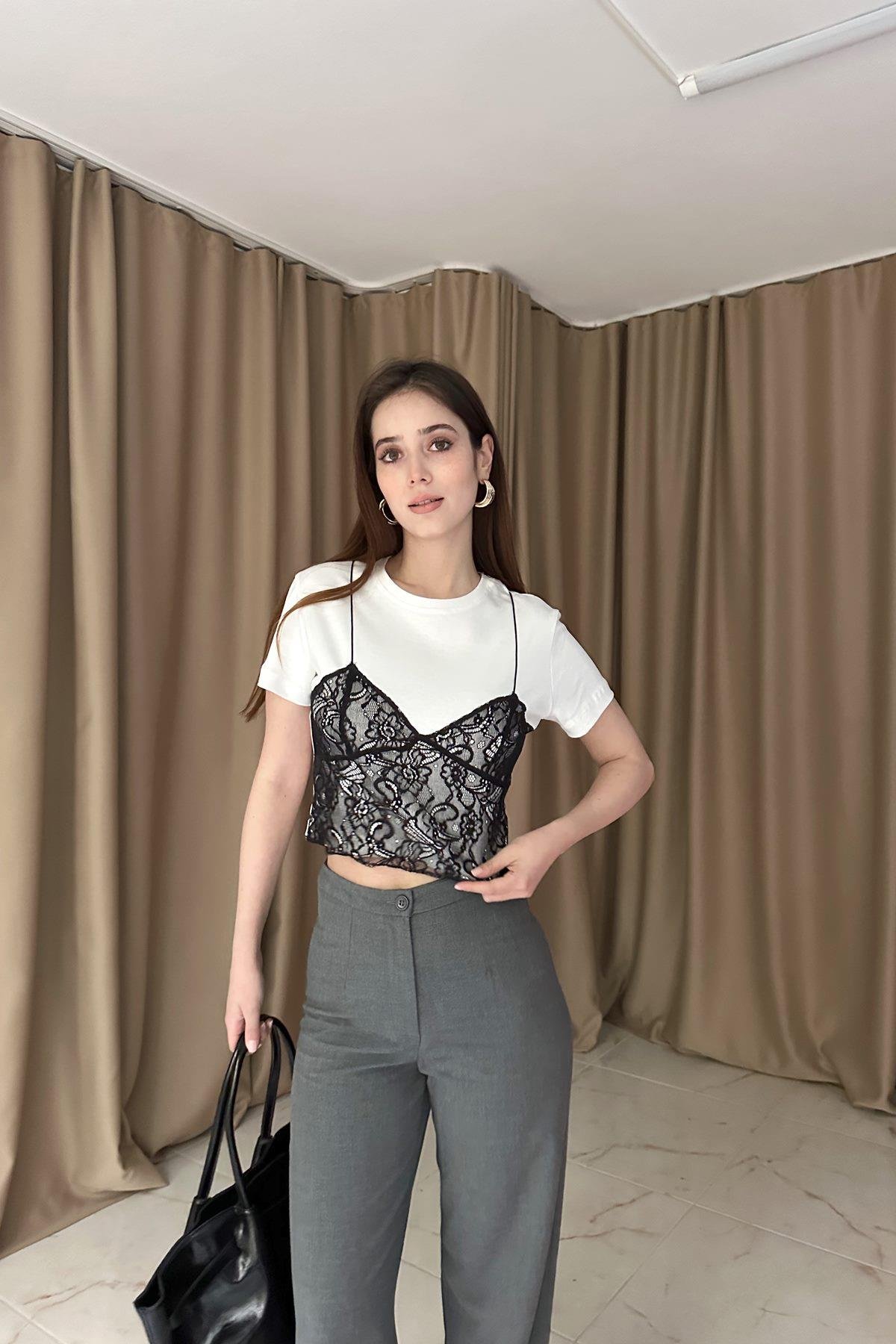 ASKILI DANTEL GARNİLİ TSHIRT