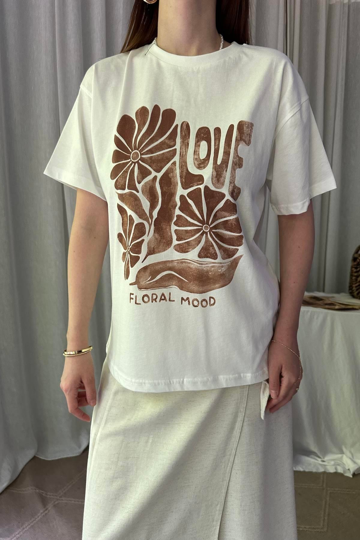 BASKI VE BONCUK DETAYLI TSHIRT