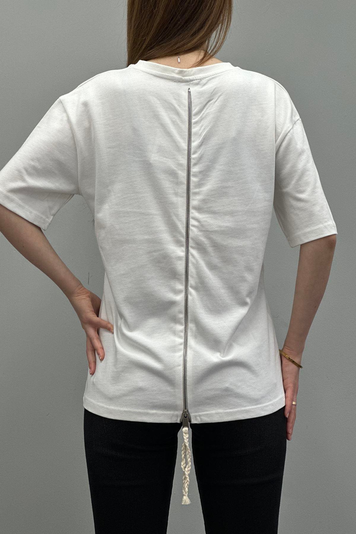 BASKI VE FERMUAR DETAYLI TSHIRT
