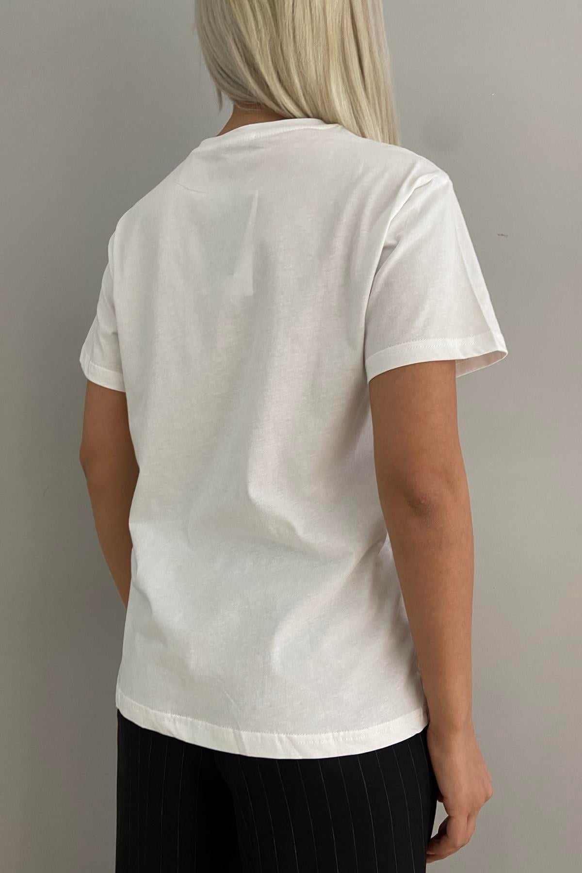 BASKI VE İNCİ DETAYLI TSHIRT