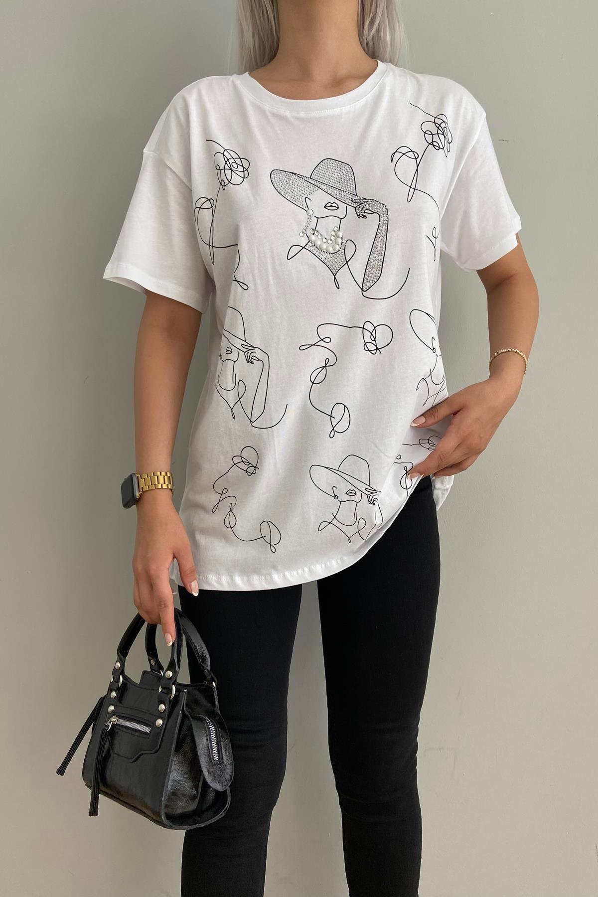 BASKILI TAŞLI TSHIRT