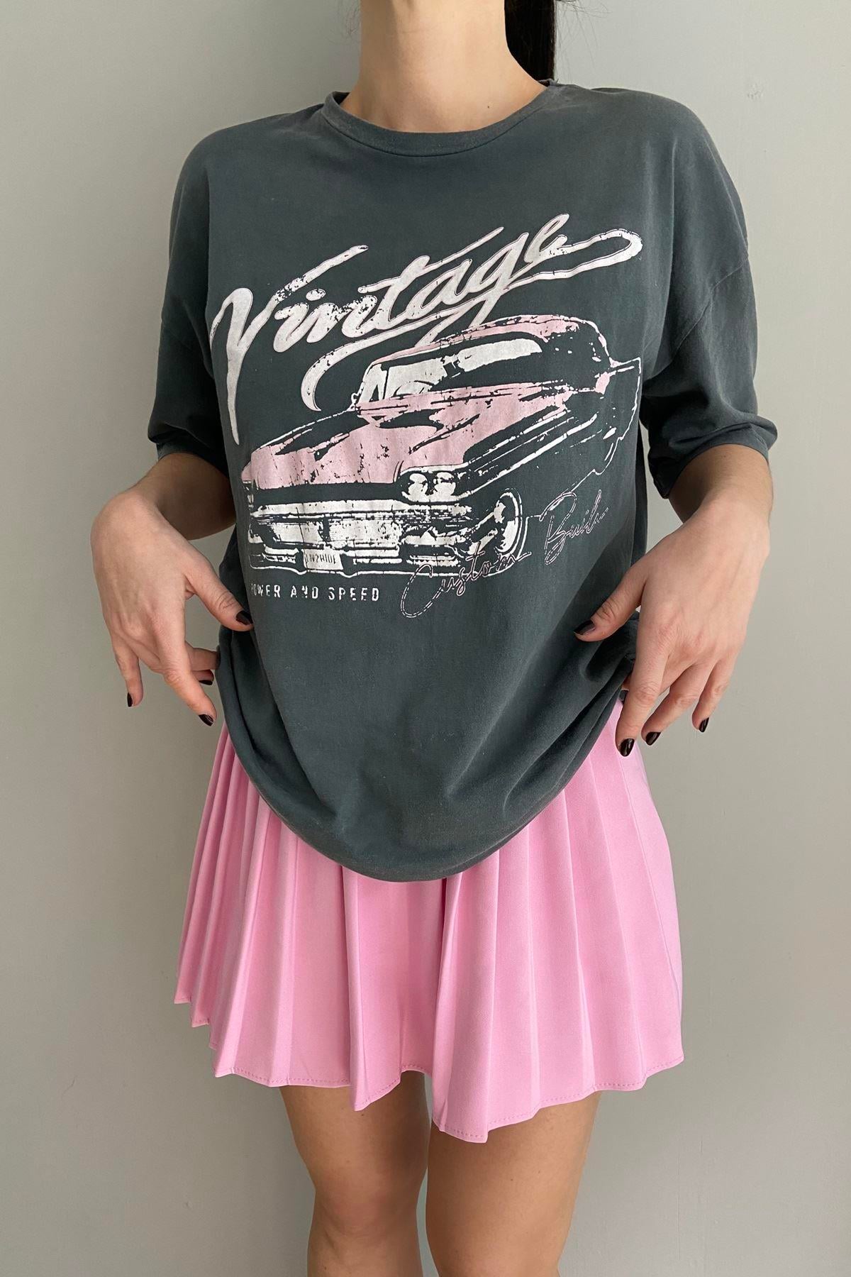 BASKILI YIKAMALI TSHIRT