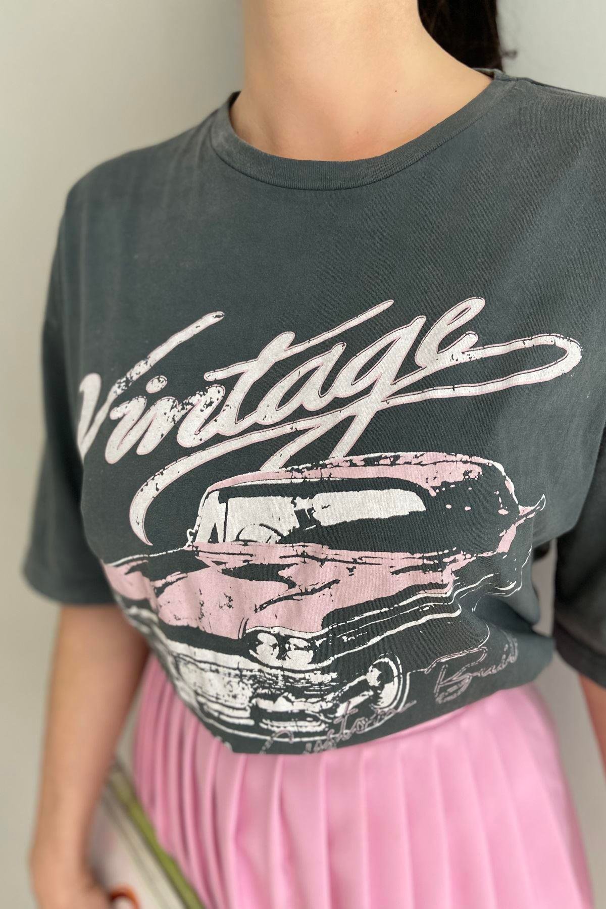 BASKILI YIKAMALI TSHIRT