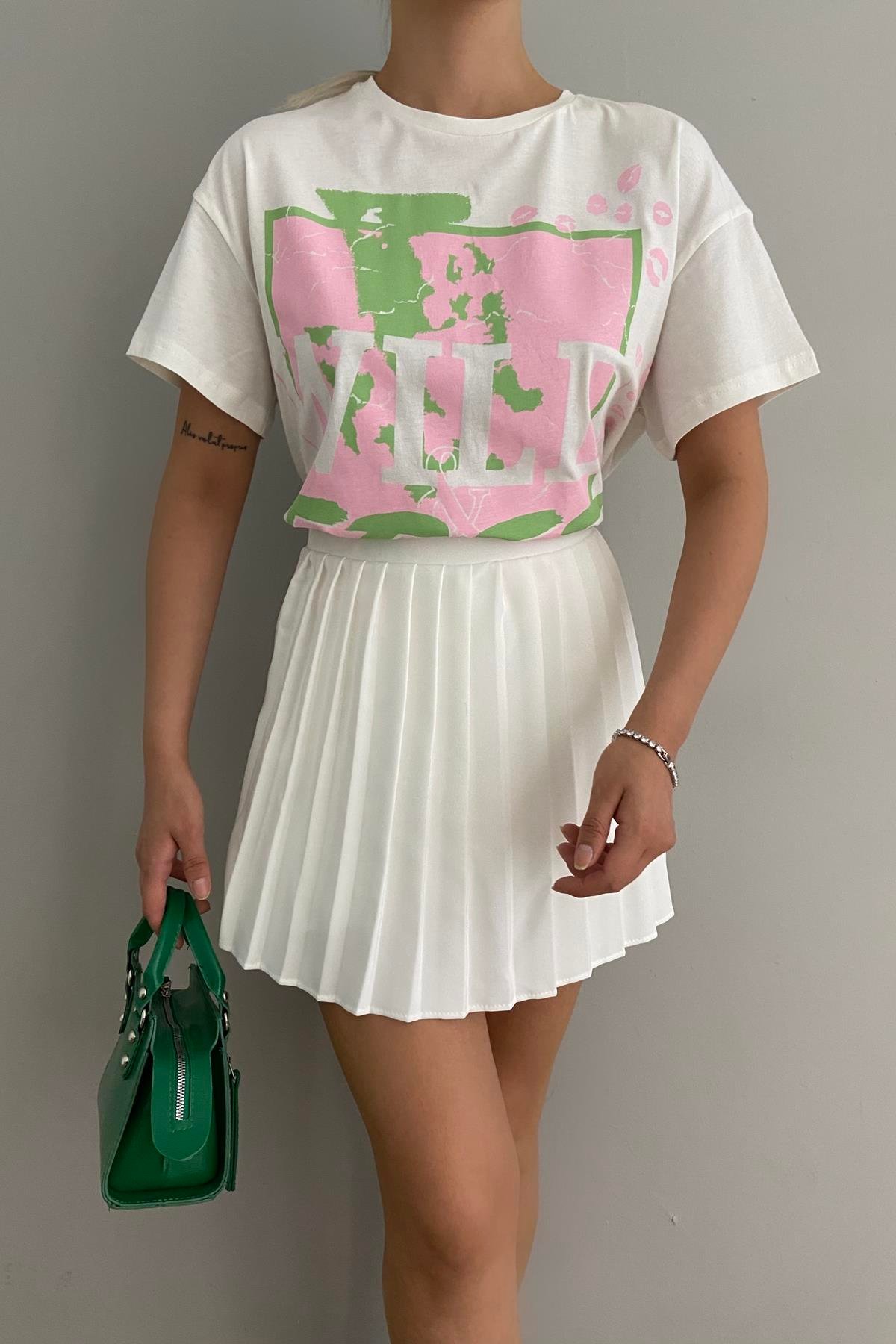 BİİSKLET YAKA OVERSİZE BASKILI TSHIRT