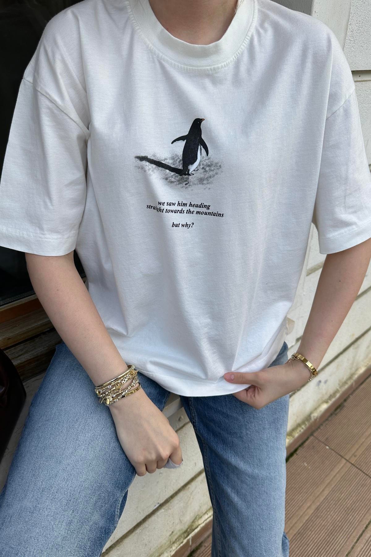 BİSİKLET YAKA BASKI DETAY OVERSİZE TSHIRT