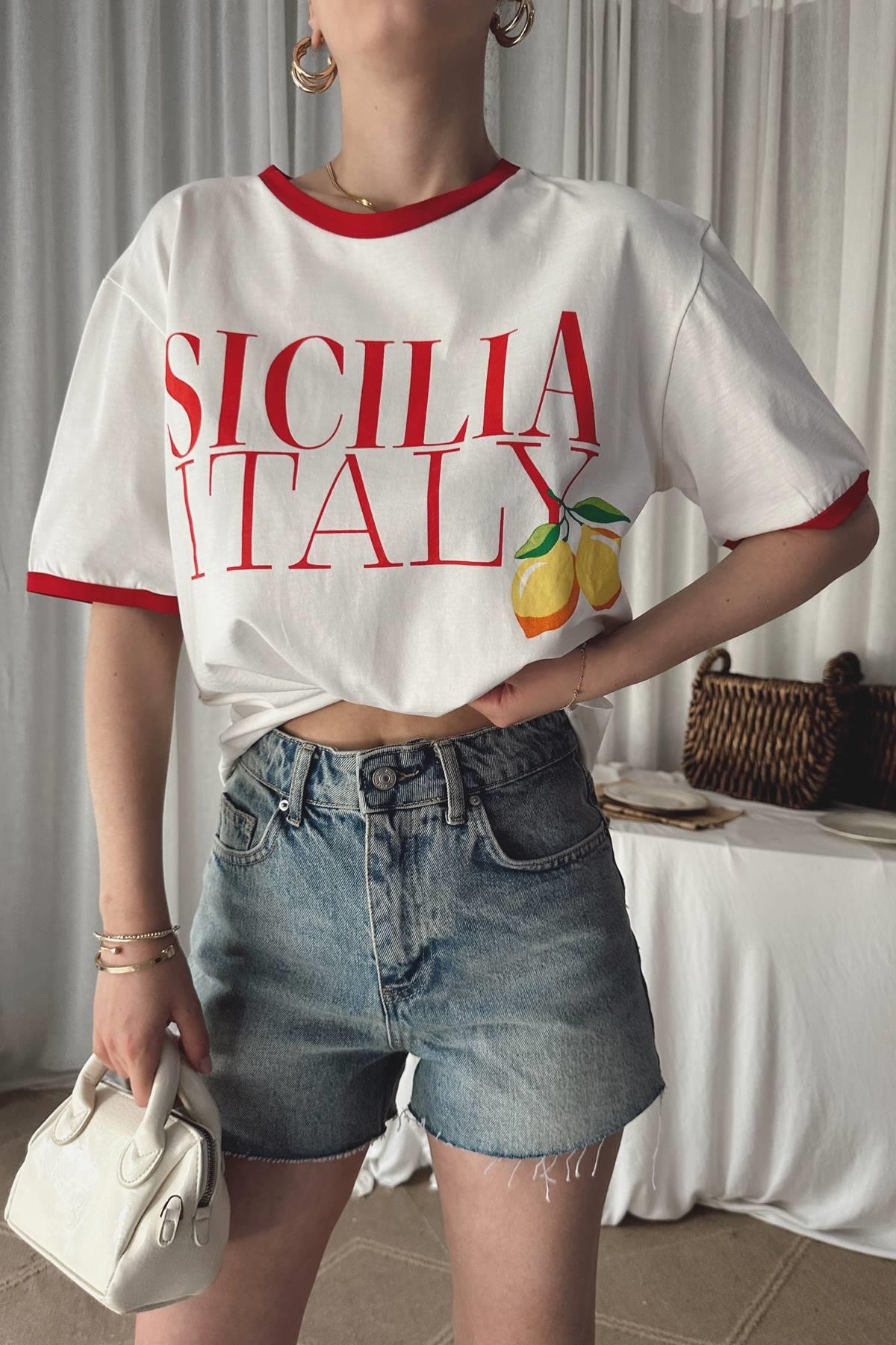 BİSİKLET YAKA BASKILI TSHIRT