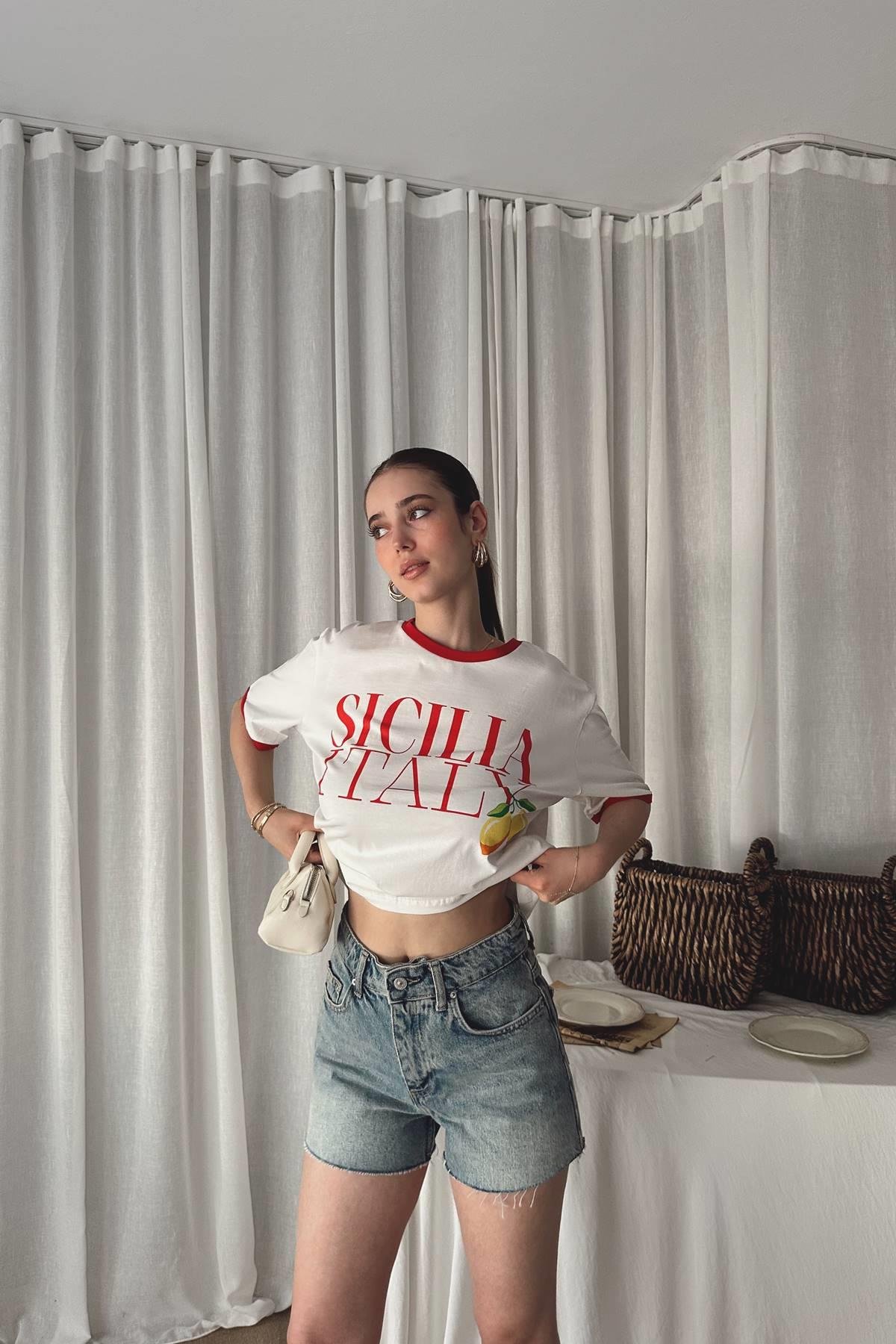 BİSİKLET YAKA BASKILI TSHIRT