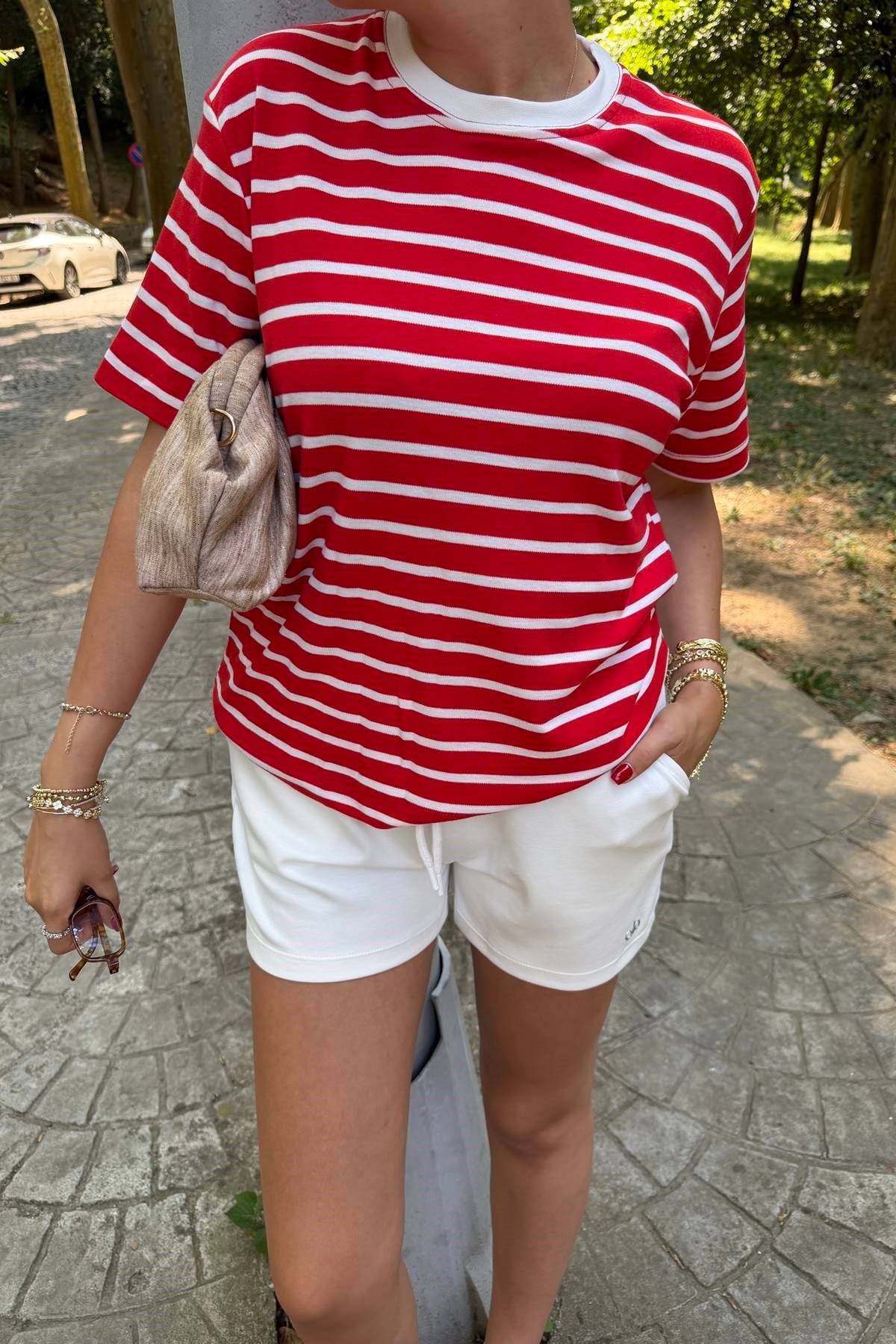 BİSİKLET YAKA ÇİZGİ DETAY TSHIRT