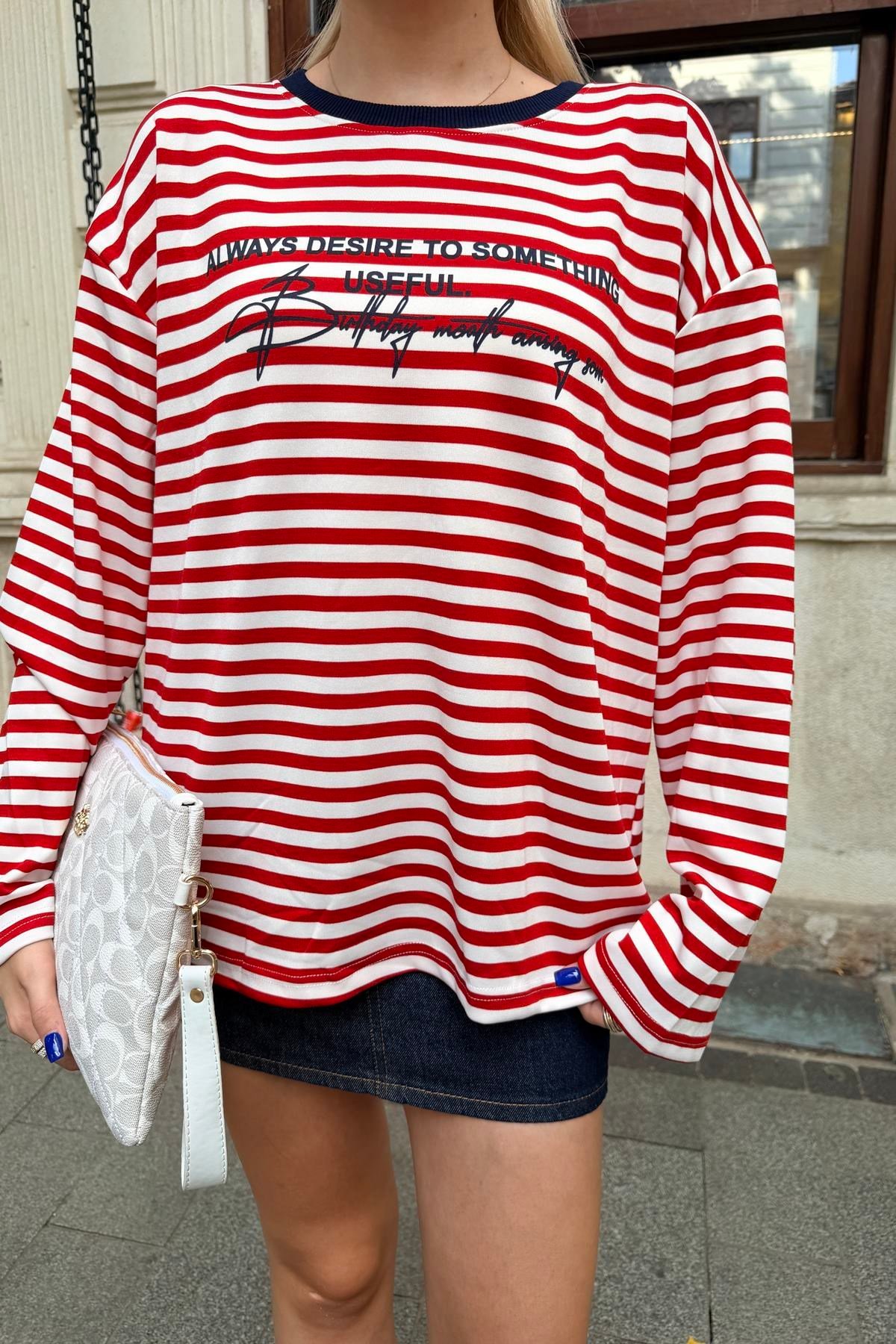 BİSİKLET YAKA ÇİZGİ VE BASKI DTAY TSHIRT