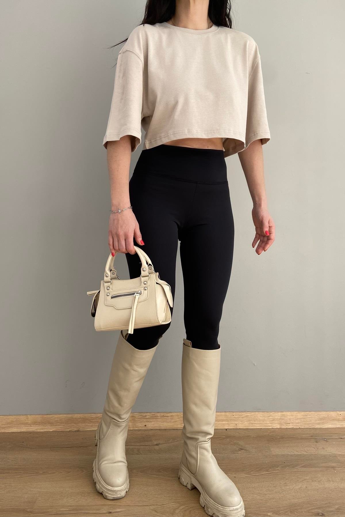 BİSİKLET YAKA CROP TSHIRT