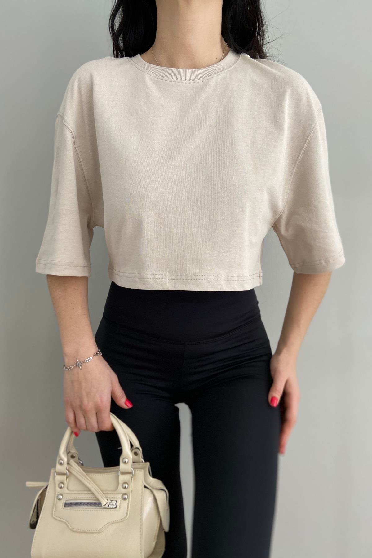 BİSİKLET YAKA CROP TSHIRT