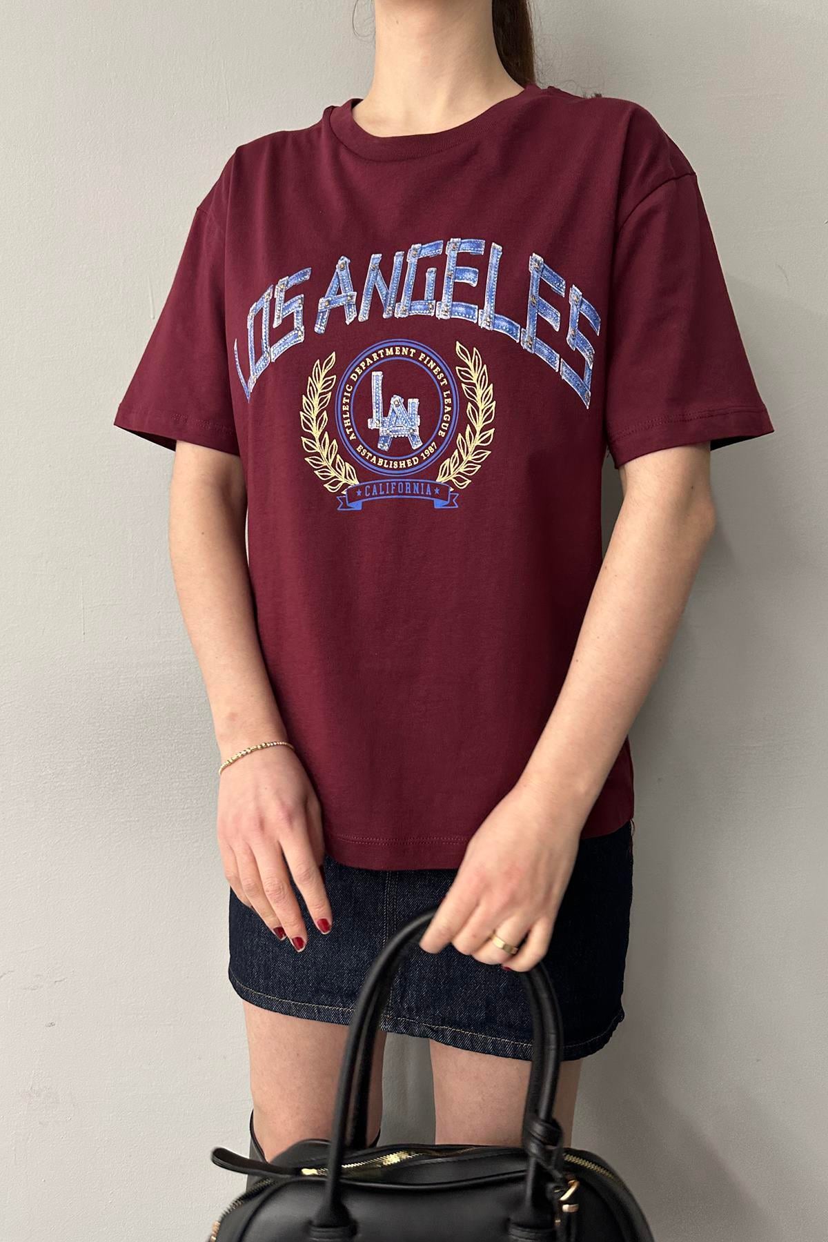 BİSİKLET YAKA LOS ANGELES BASKI TSHIRT
