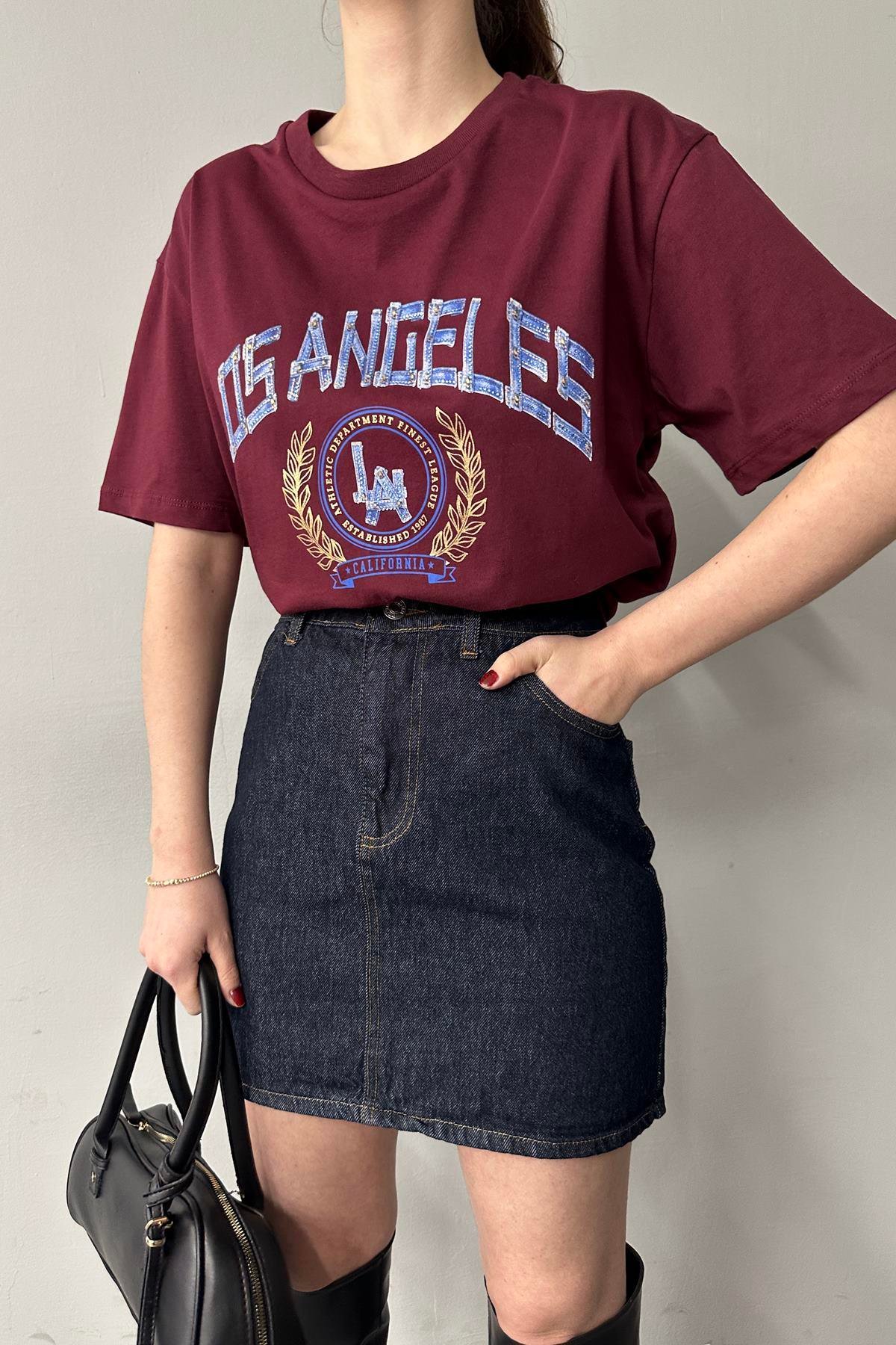 BİSİKLET YAKA LOS ANGELES BASKI TSHIRT