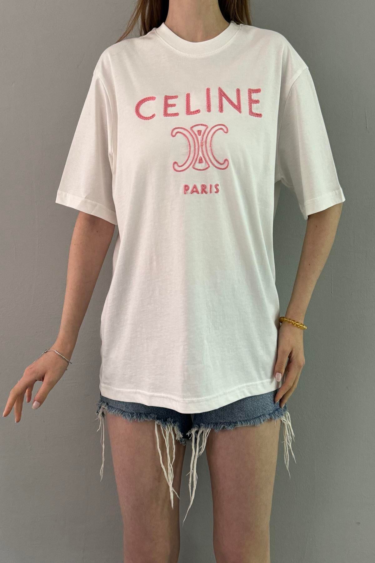 BİSİKLET YAKA NAKIŞ DETAY TSHIRT