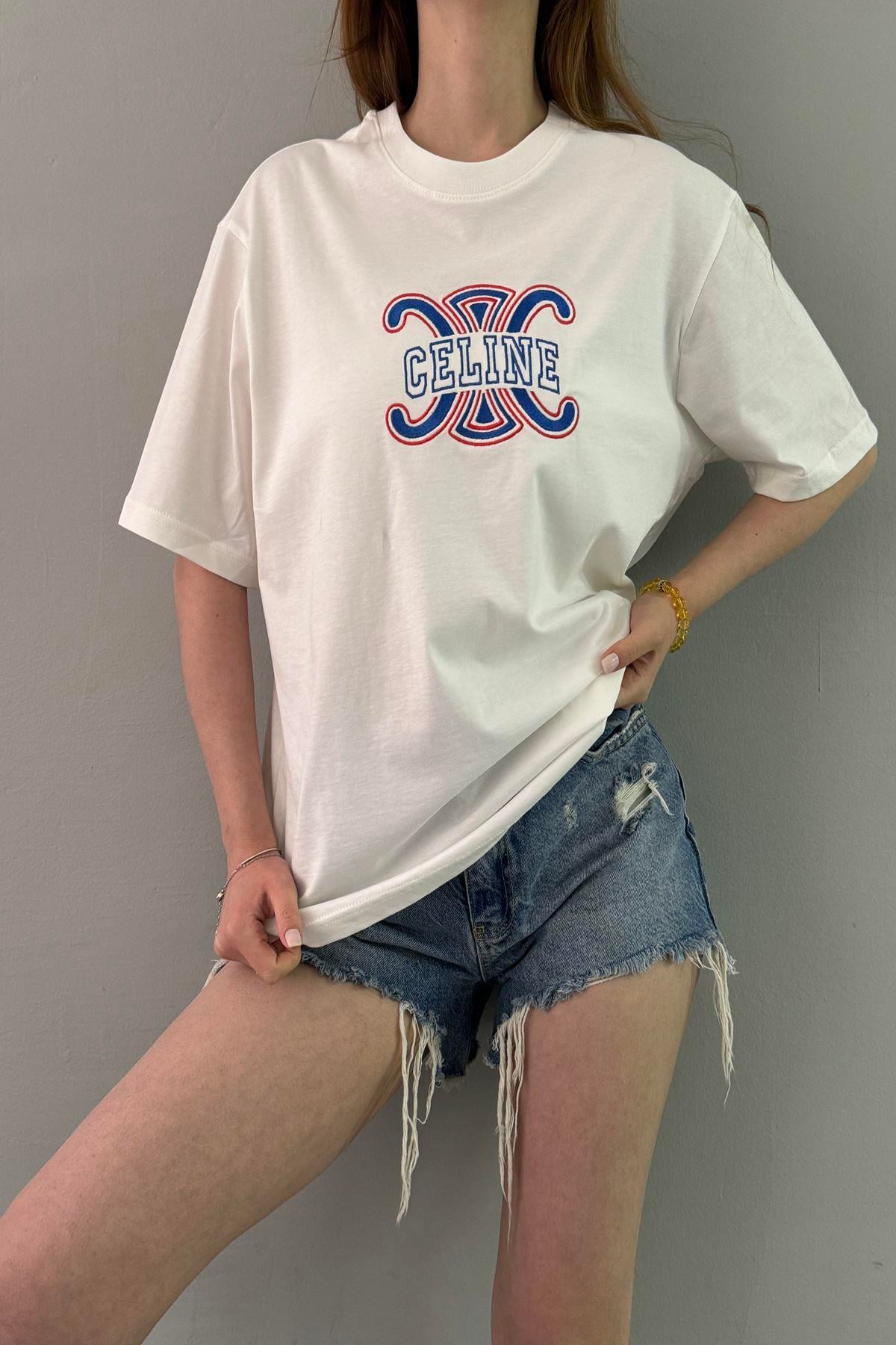 BİSİKLET YAKA NAKIŞ DETAY TSHIRT