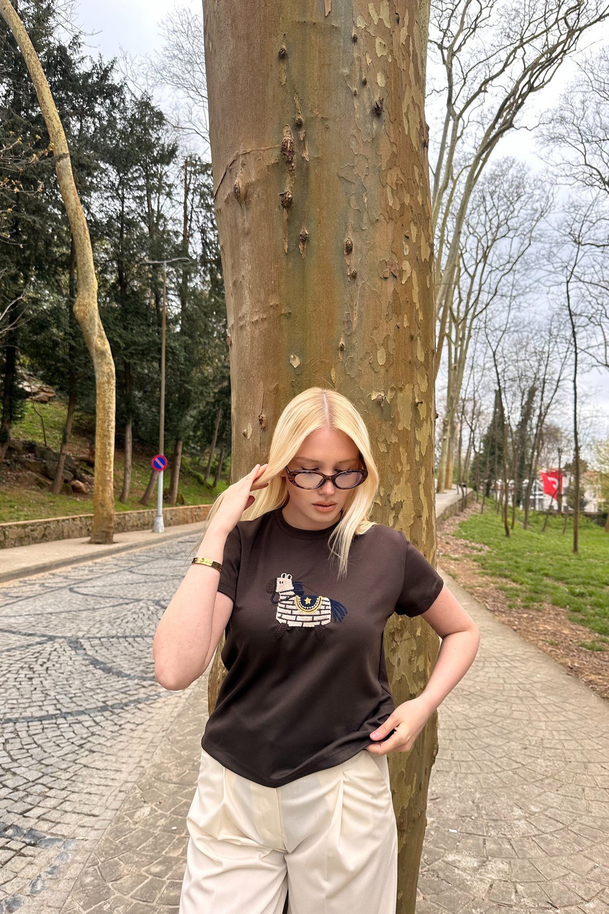 BİSİKLET YAKA NAKIŞ DETAY TSHIRT