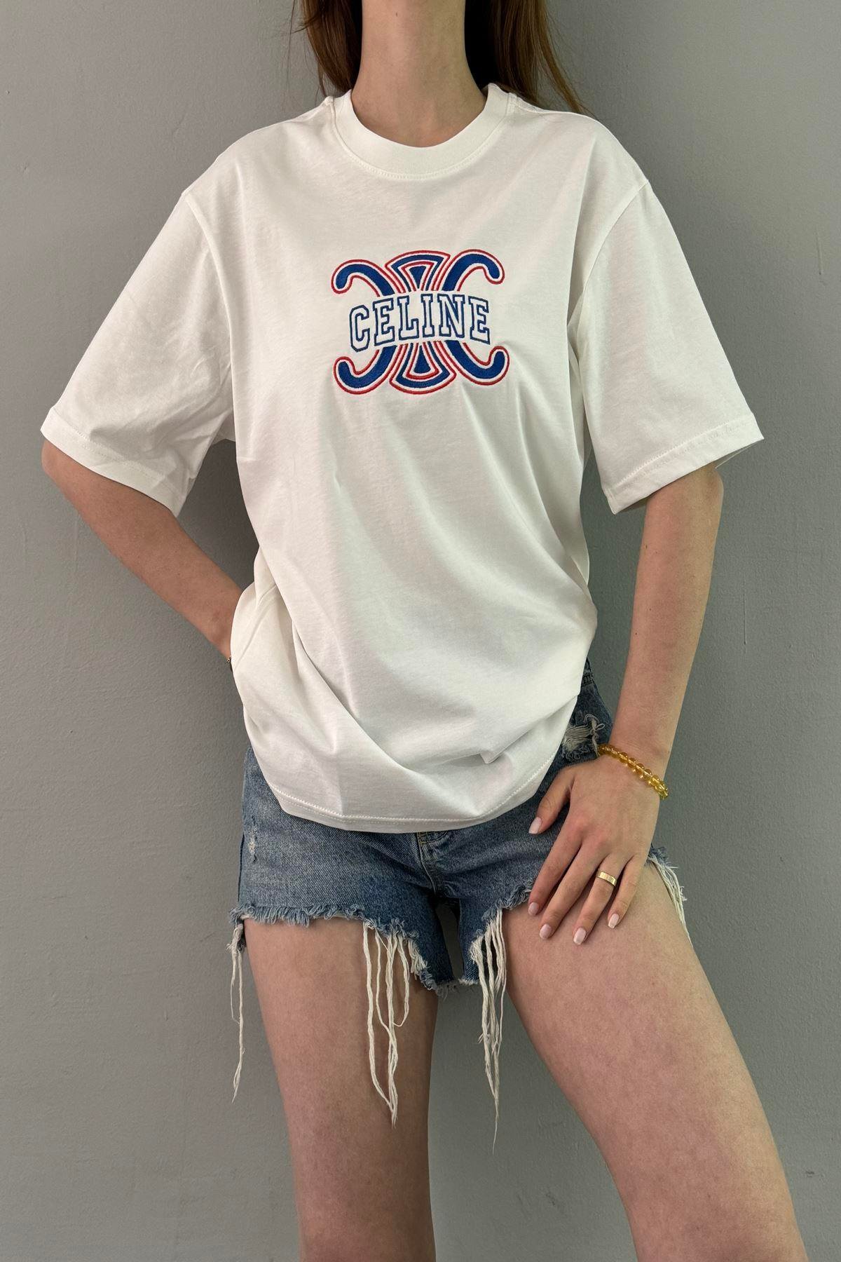 BİSİKLET YAKA NAKIŞ DETAY TSHIRT