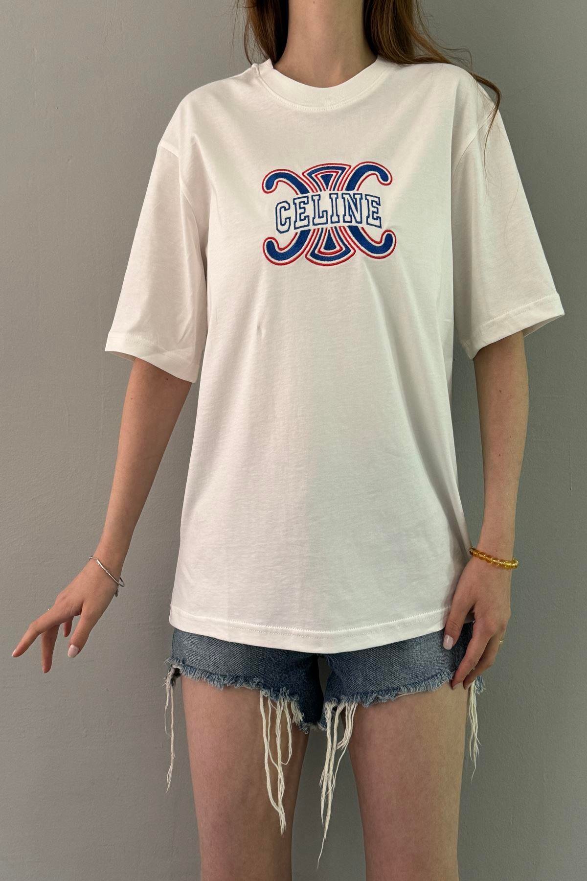 BİSİKLET YAKA NAKIŞ DETAY TSHIRT