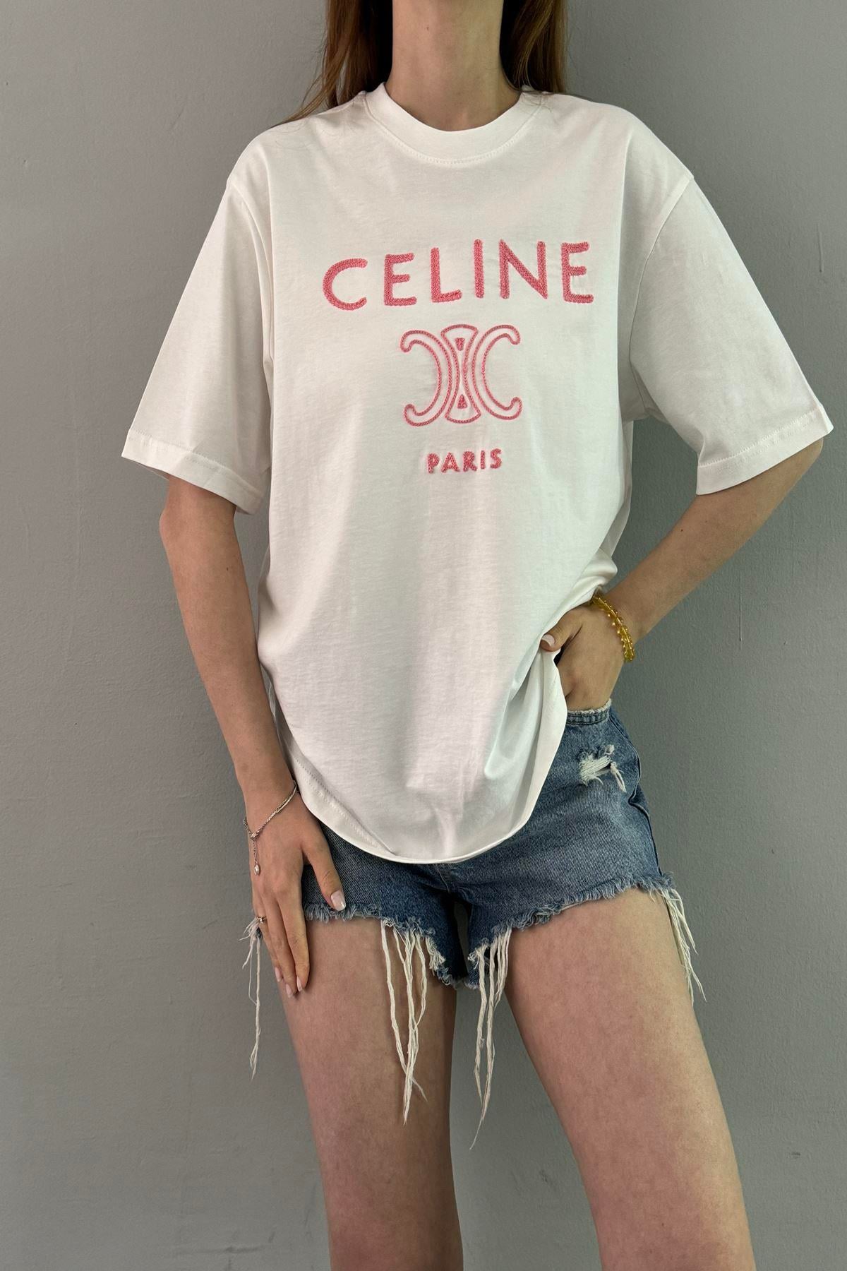BİSİKLET YAKA NAKIŞ DETAY TSHIRT