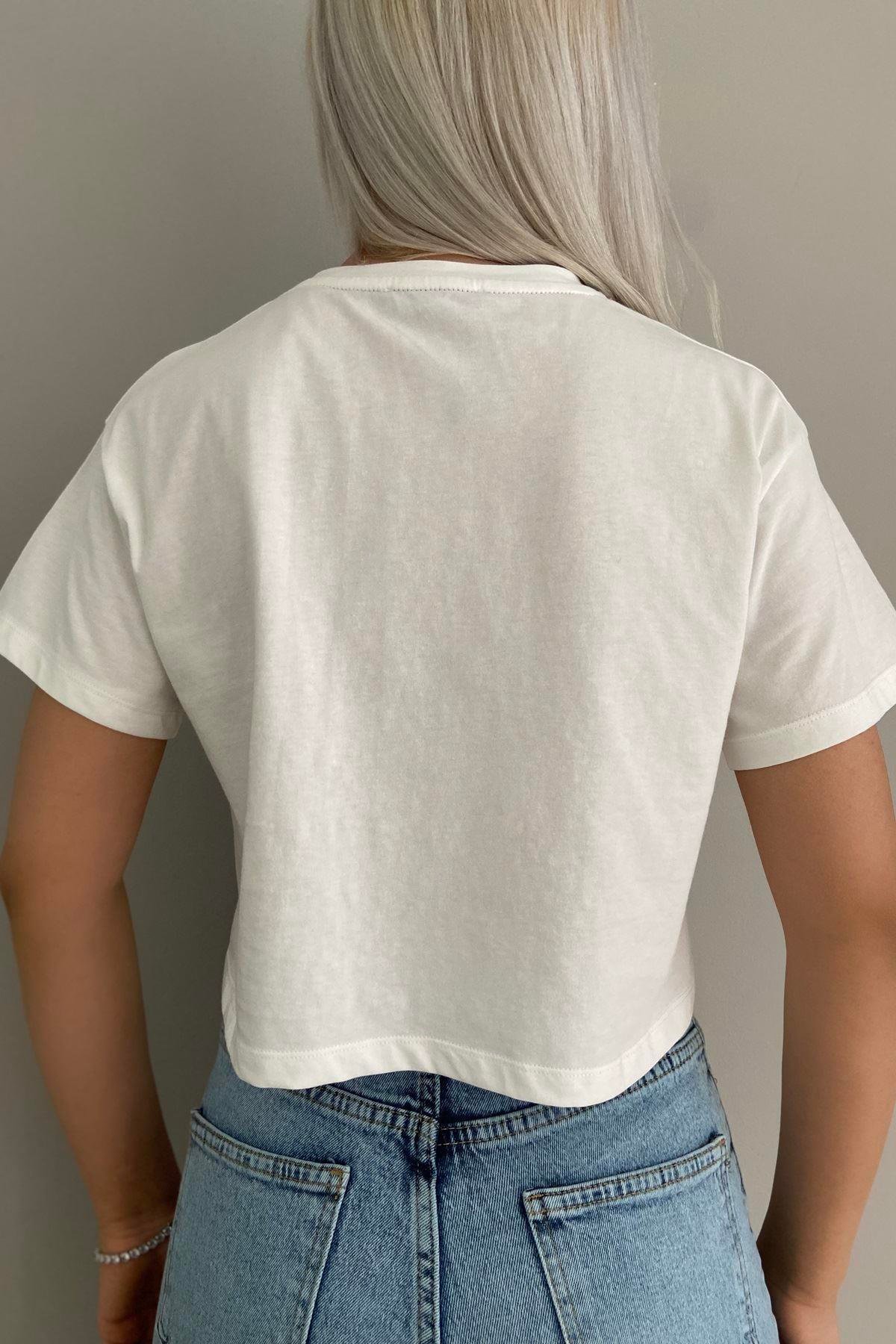 CROP NAKIŞLI TSHIRT