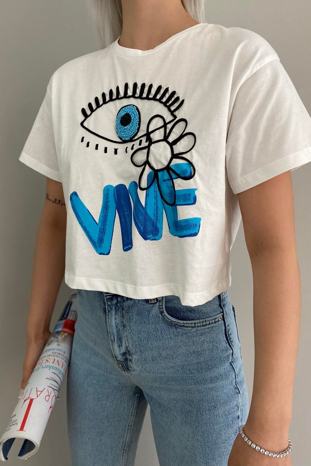 CROP NAKIŞLI TSHIRT