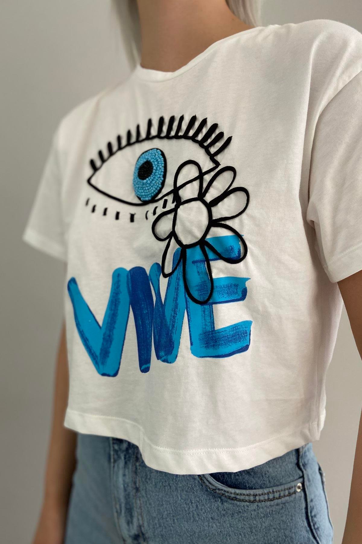 CROP NAKIŞLI TSHIRT