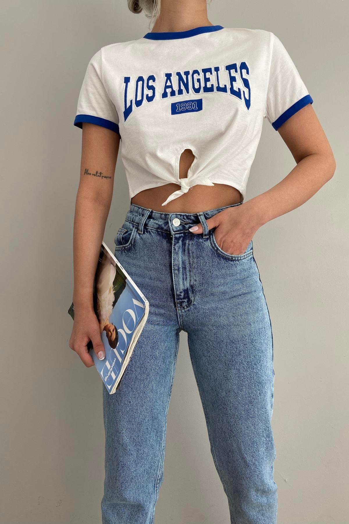 DÜĞÜM DETAY BASKILI CROP TSHIRT