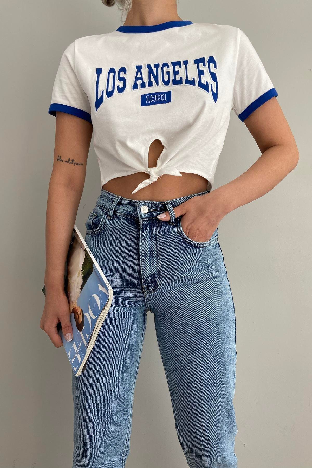 DÜĞÜM DETAY BASKILI CROP TSHIRT