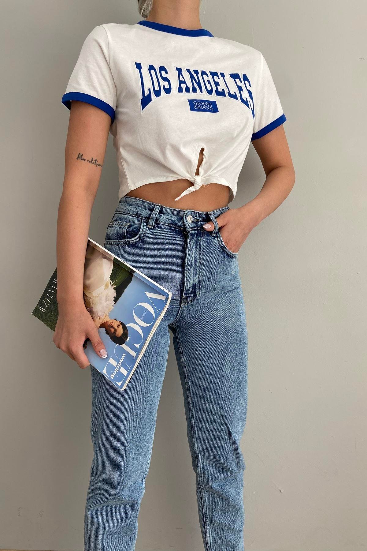 DÜĞÜM DETAY BASKILI CROP TSHIRT