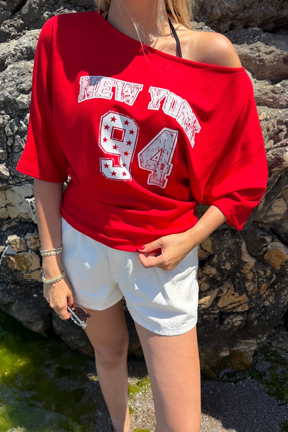 DÜŞÜK OMUZ BASKI DETAY TSHIRT