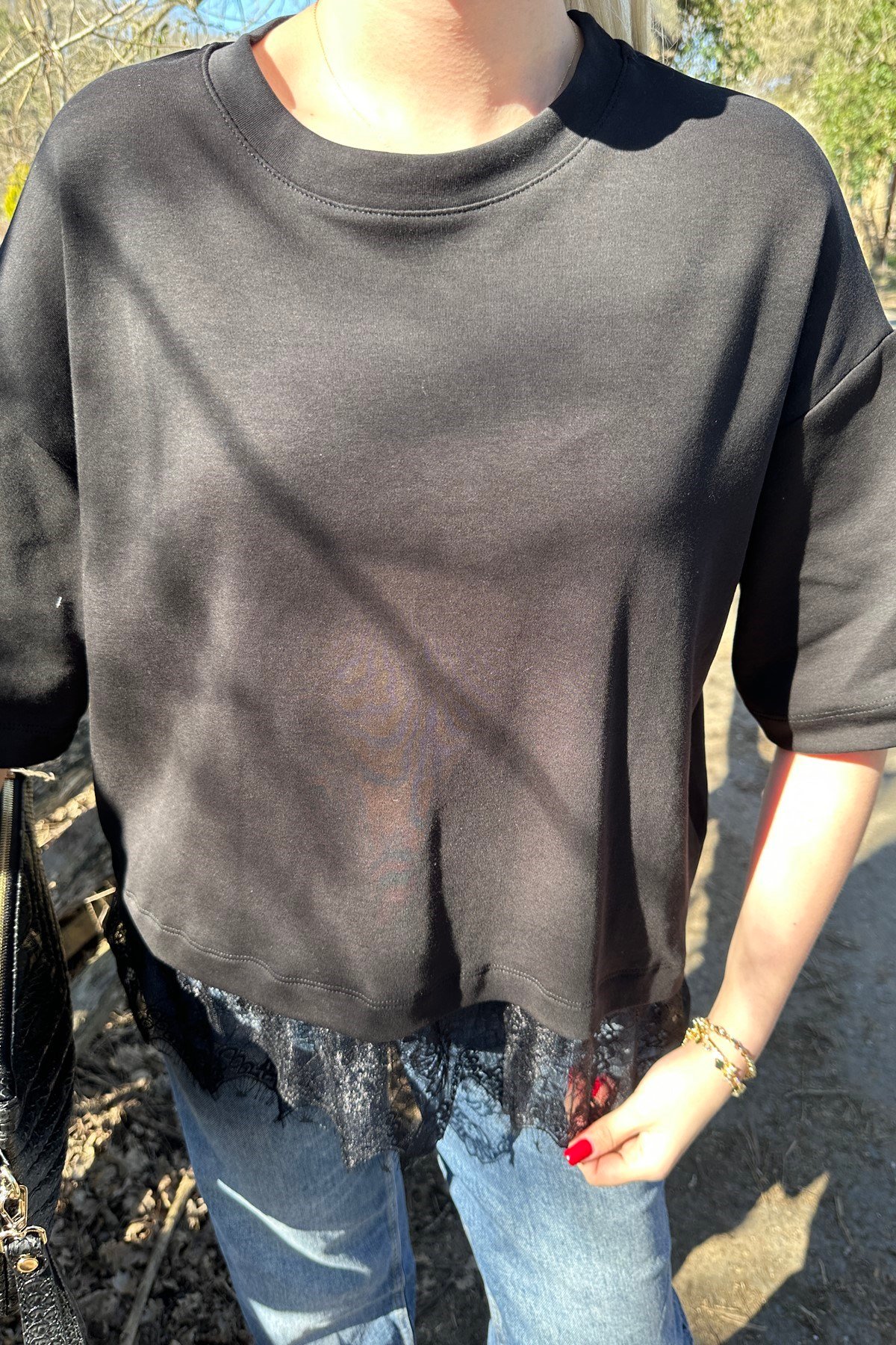 ETEK UCU DANTEL DETAY TSHIRT