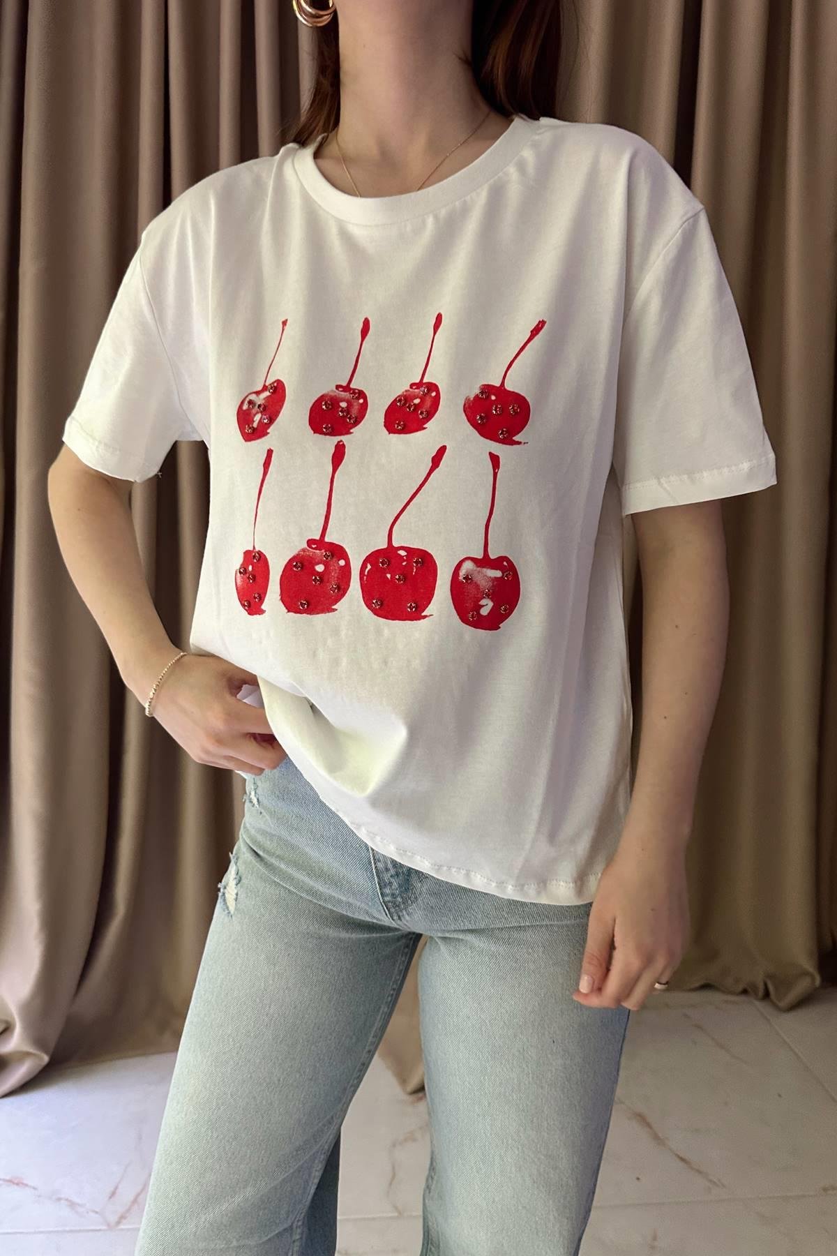 KİRAZ VE TAŞ BASKI TSHIRT