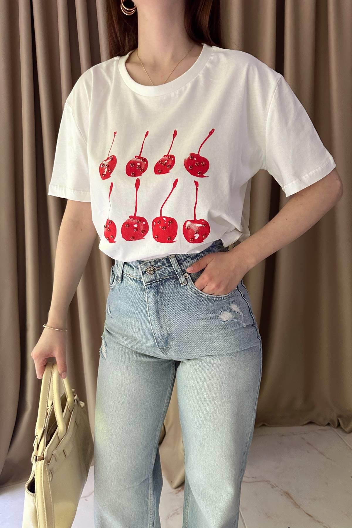 KİRAZ VE TAŞ BASKI TSHIRT